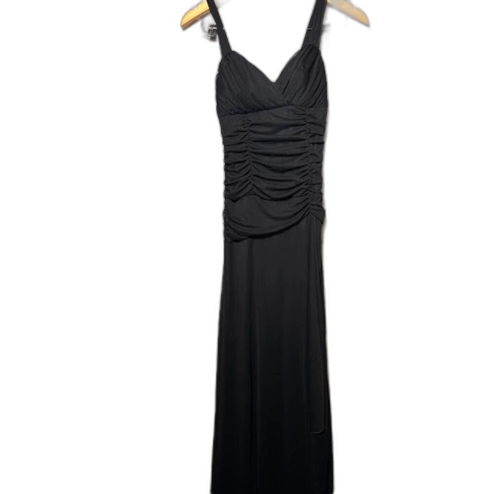 B. Smart 90s Y2k Gown Black Ruched Evening Event Gala Size 6 Vamp Romantic Party